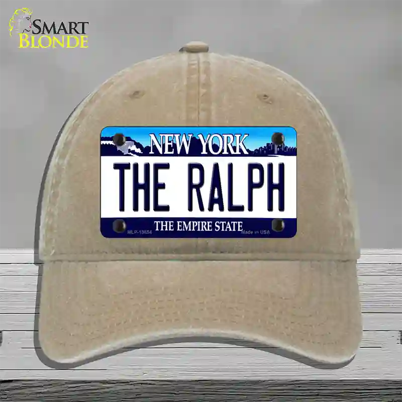 The Ralph NY Blue Novelty License Plate Hat Tag Unconstructed Cotton / Khaki