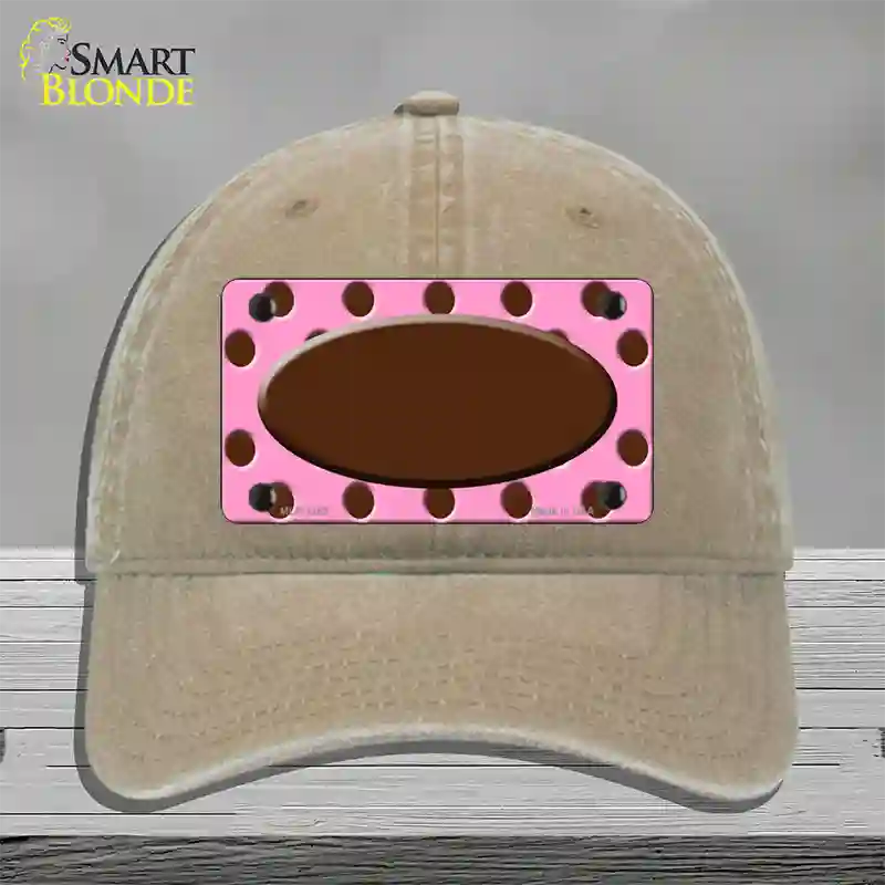 Brown Pink Polka Dot Brown Center Oval Novelty License Plate Hat Unconstructed Cotton / Khaki