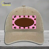 Brown Pink Polka Dot Brown Center Oval Novelty License Plate Hat Unconstructed Cotton / Khaki