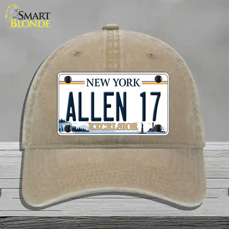 Allen 17 NY Excelsior Novelty License Plate Hat Tag Unconstructed Cotton / Khaki