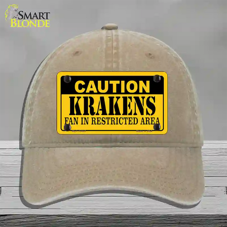 Caution Krakens Novelty License Plate Hat Tag Unconstructed Cotton / Khaki