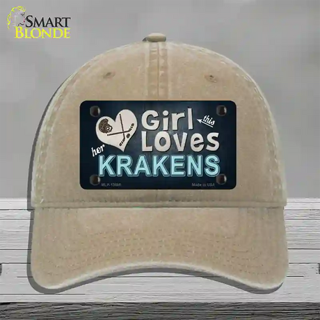 This Girl Loves Krakens Novelty License Plate Hat Tag Unconstructed Cotton / Khaki