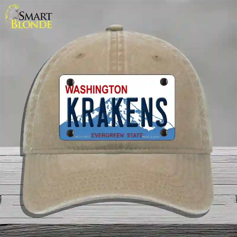 Krakens Washington Novelty License Plate Hat Tag Unconstructed Cotton / Khaki