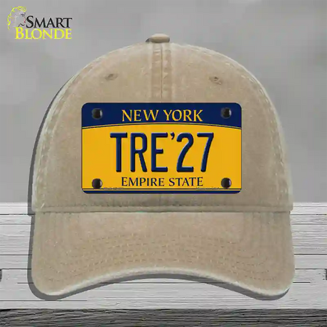 Tre 27 New York Yellow Novelty License Plate Hat Tag Unconstructed Cotton / Khaki