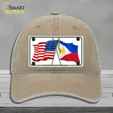 Philippines US Crossed Flag Novelty License Plate Hat Tag Unconstructed Cotton / Khaki