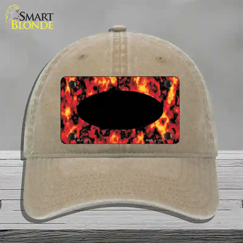 Fire Explosion With Black Center Oval Novelty License Plate Hat Unconstructed Cotton / Khaki