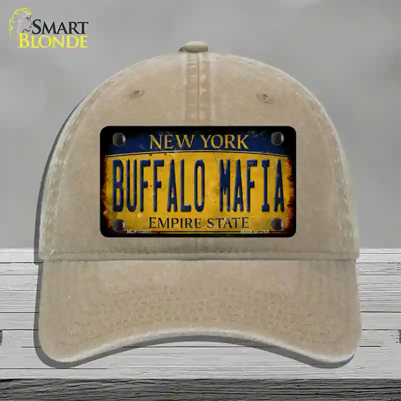 Buffalo Mafia NY Rusted Yellow Novelty License Plate Hat Tag Unconstructed Cotton / Khaki