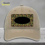 Green Camo Oval With Black Oval Center Novelty License Plate Hat Unconstructed Cotton / Khaki