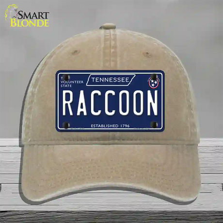 Raccoon Tennessee Blue Novelty License Plate Hat Tag Unconstructed Cotton / Khaki