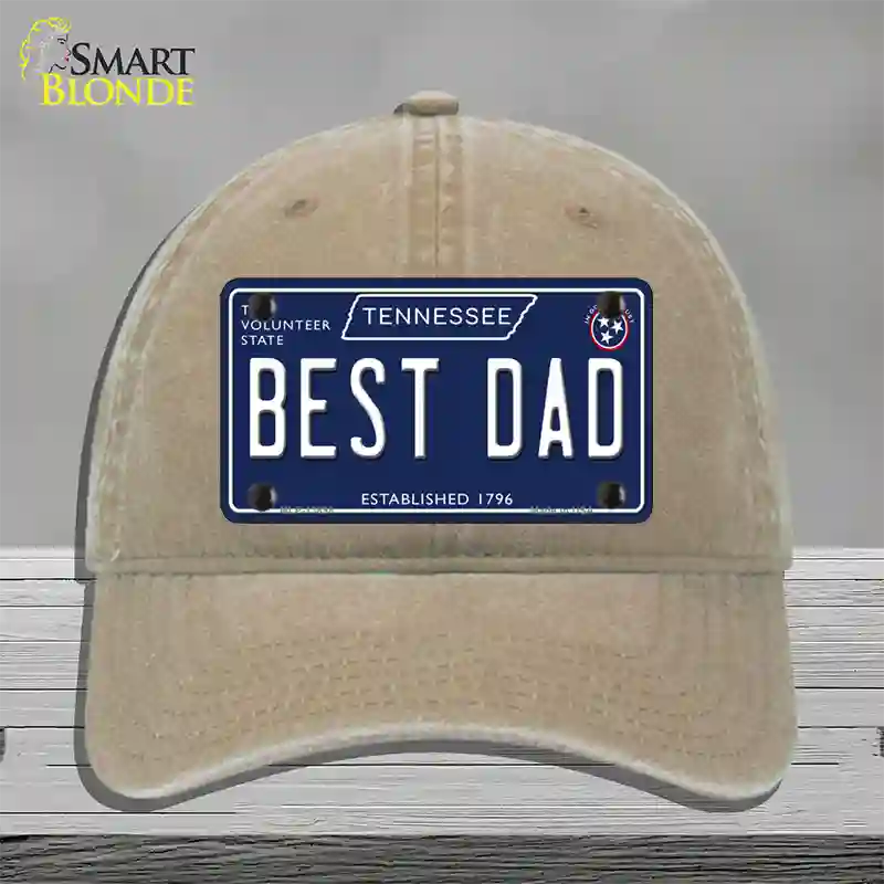 Best Dad Tennessee Blue Novelty License Plate Hat Tag Unconstructed Cotton / Khaki