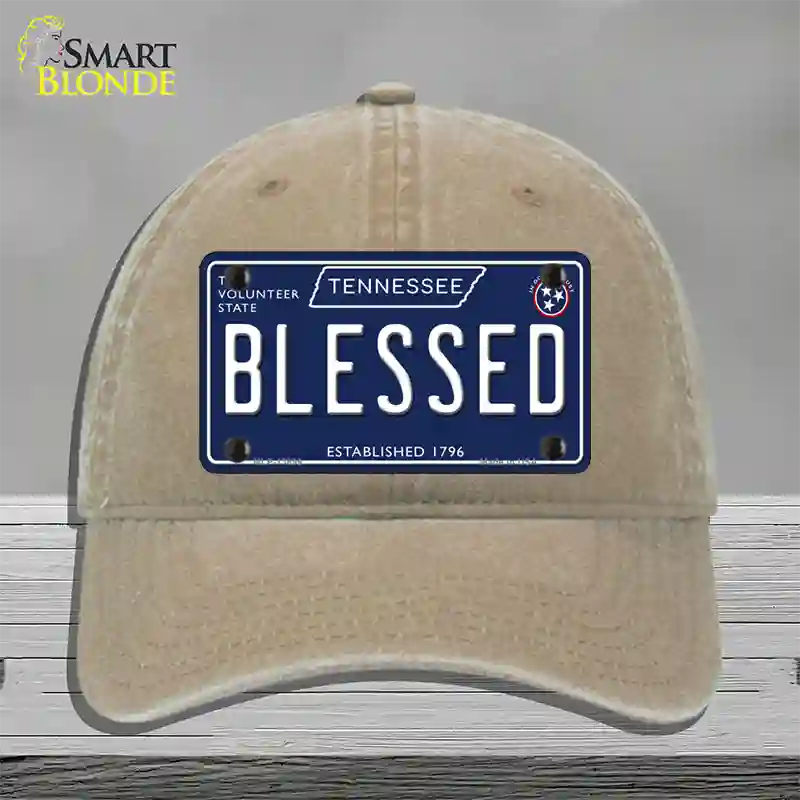 Blessed Tennessee Blue Novelty License Plate Hat Tag Unconstructed Cotton / Khaki