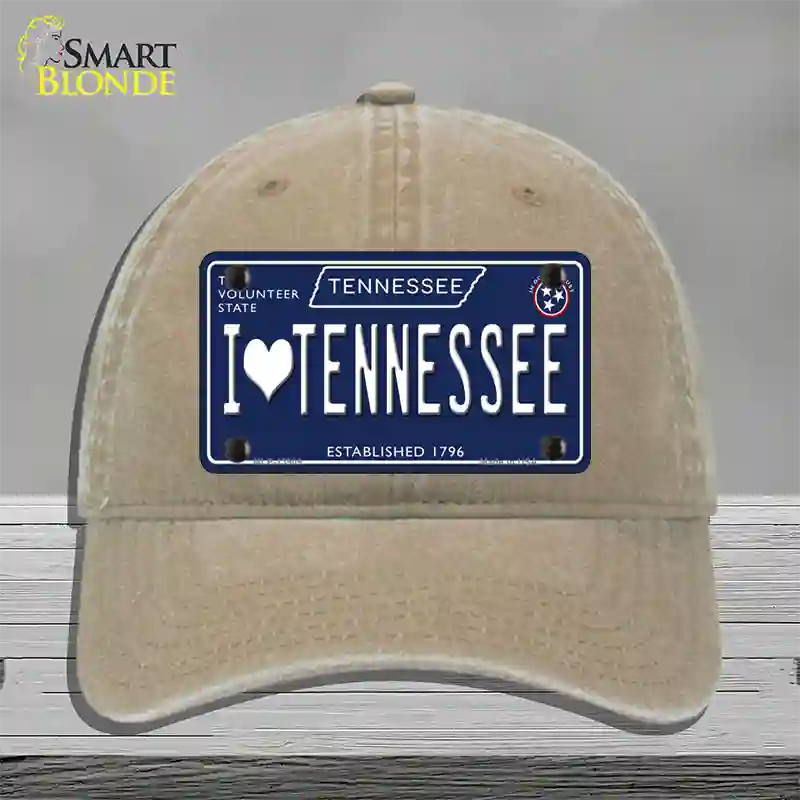 I Heart TN Tennessee Blue Novelty License Plate Hat Tag Unconstructed Cotton / Khaki