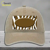 Brown White Zebra Center Oval Novelty License Plate Hat Unconstructed Cotton / Khaki