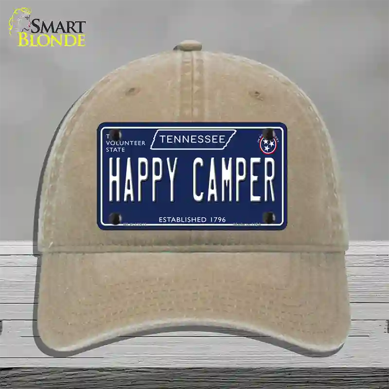 Happy Camper Tennessee Blue Novelty License Plate Hat Tag Unconstructed Cotton / Khaki