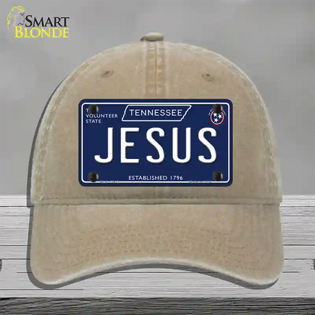 Jesus Tennessee Blue Novelty License Plate Hat Tag Unconstructed Cotton / Khaki