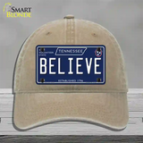 Believe Tennessee Blue Novelty License Plate Hat Tag Unconstructed Cotton / Khaki