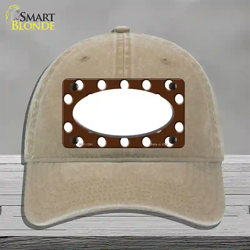 White Brown Polka Dot Center Oval Novelty License Plate Hat Unconstructed Cotton / Khaki