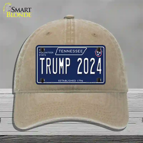 Trump 2024 Tennessee Blue Novelty License Plate Hat Tag Unconstructed Cotton / Khaki