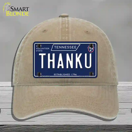 Thank U Tennessee Blue Novelty License Plate Hat Tag Unconstructed Cotton / Khaki