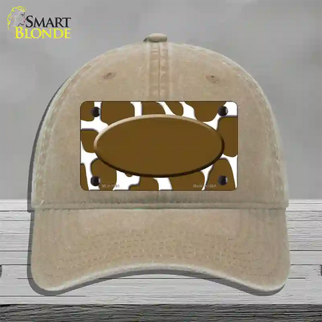 Brown White Giraffe Center Oval Novelty License Plate Hat Unconstructed Cotton / Khaki