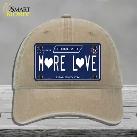 More Love Hearts Tennessee Blue Novelty License Plate Hat Tag Unconstructed Cotton / Khaki