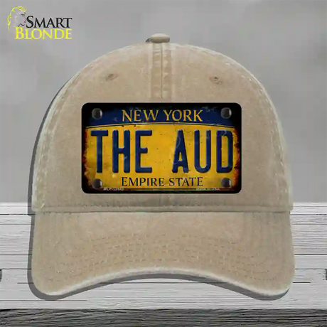 The Aud New York Yellow Novelty License Plate Hat Tag Unconstructed Cotton / Khaki