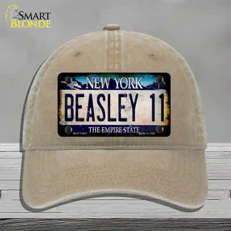 Beasley 11 New York Blue Novelty License Plate Hat Tag Unconstructed Cotton / Khaki