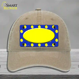 Yellow Royal Blue Polka Dot Center Oval Novelty License Plate Hat Unconstructed Cotton / Khaki