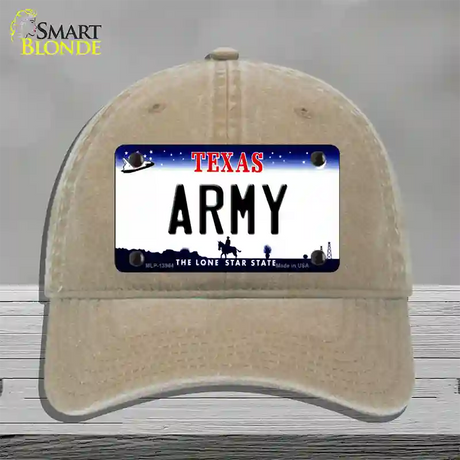 Texas Army Novelty License Plate Hat Tag Unconstructed Cotton / Khaki