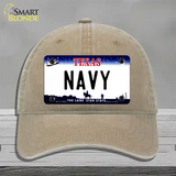 Texas Navy Novelty License Plate Hat Tag Unconstructed Cotton / Khaki