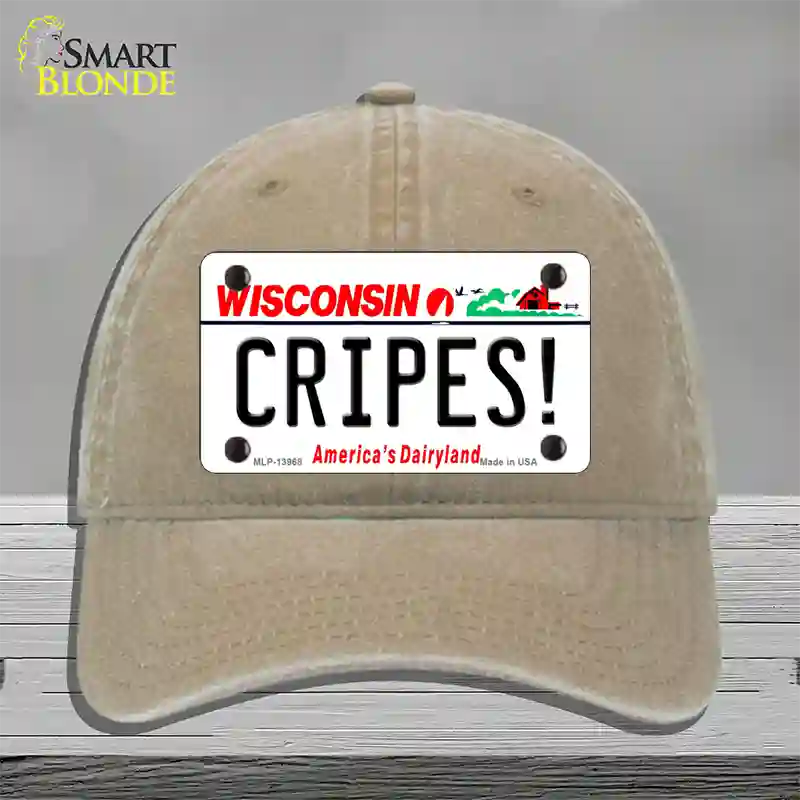 Cripes Wisconsin Novelty License Plate Hat Tag Unconstructed Cotton / Khaki