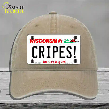 Cripes Wisconsin Novelty License Plate Hat Tag Unconstructed Cotton / Khaki