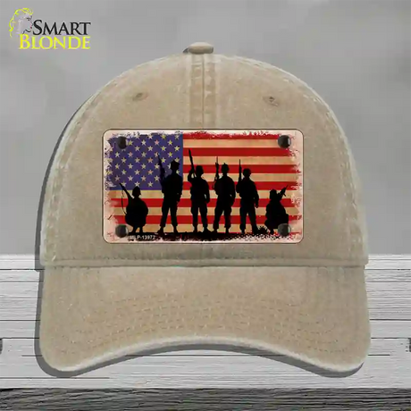 Military Soldiers American Flag Novelty License Plate Hat Tag Unconstructed Cotton / Khaki