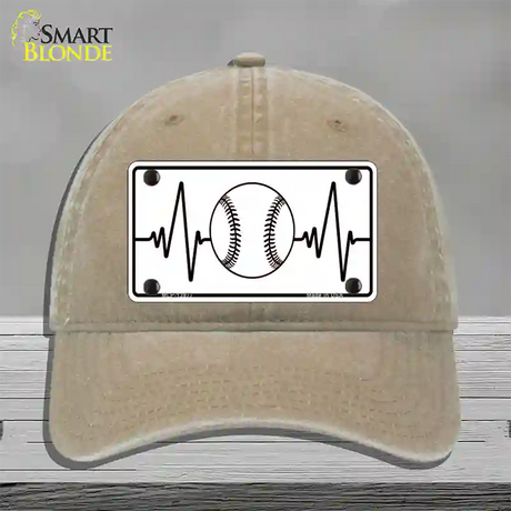 Baseball Heart Beat Novelty License Plate Hat Tag Unconstructed Cotton / Khaki