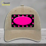 Pink Black Polka Dot Pink Center Oval Black Novelty License Plate Hat Unconstructed Cotton / Khaki