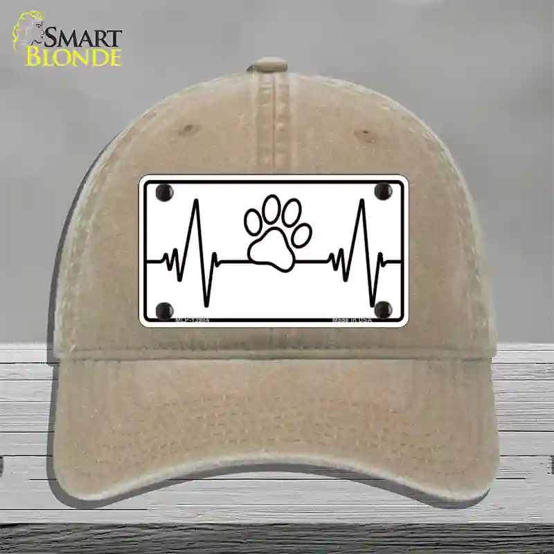 Paw Print Heart Beat Novelty License Plate Hat Tag Unconstructed Cotton / Khaki