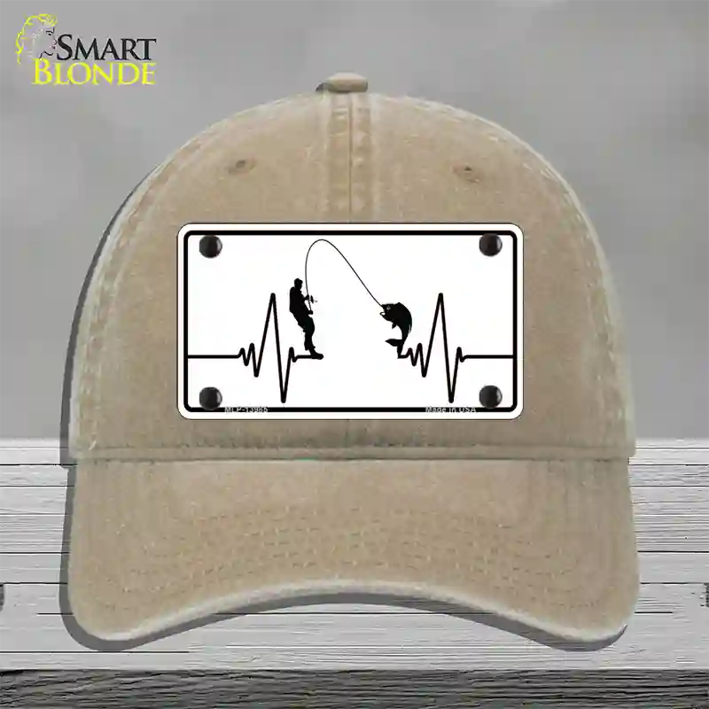 Fishing Heart Beat Novelty License Plate Hat Tag Unconstructed Cotton / Khaki