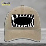 Black White Zebra Center Oval Novelty License Plate Hat Unconstructed Cotton / Khaki