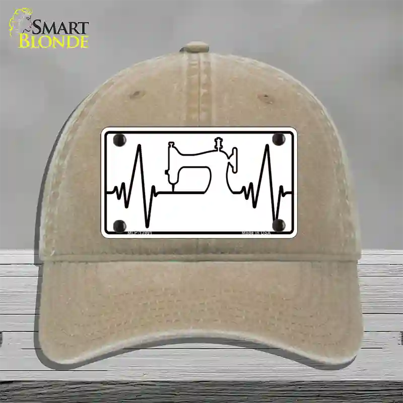 Sewing Heart Beat Novelty License Plate Hat Tag Unconstructed Cotton / Khaki