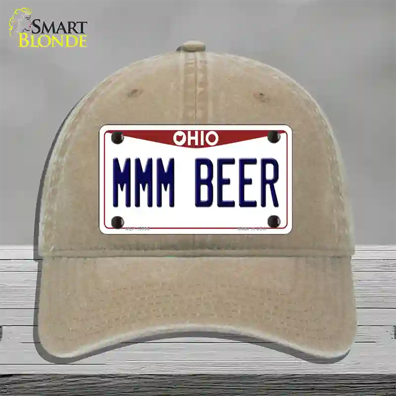 MMM Beer Ohio Novelty License Plate Hat Tag Unconstructed Cotton / Khaki