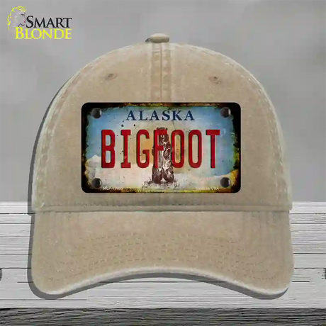 Bigfoot Alaska Novelty License Plate Hat Tag Unconstructed Cotton / Khaki