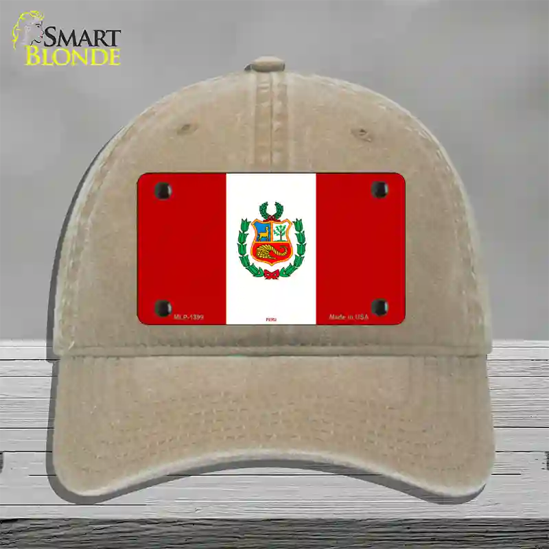 Peru Flag Novelty License Plate Hat Unconstructed Cotton / Khaki