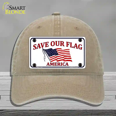 Save Our Flag Novelty License Plate Hat Unconstructed Cotton / Khaki