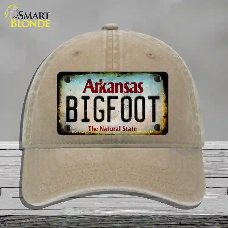 Bigfoot Arkansas Novelty License Plate Hat Tag Unconstructed Cotton / Khaki