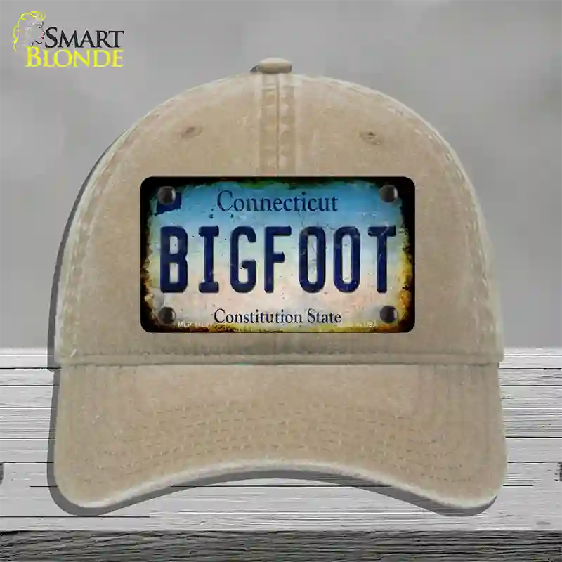 Bigfoot Connecticut Novelty License Plate Hat Tag Unconstructed Cotton / Khaki