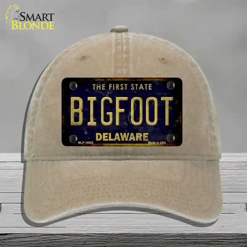 Bigfoot Delaware Novelty License Plate Hat Tag Unconstructed Cotton / Khaki