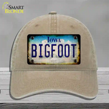 Bigfoot Iowa Novelty License Plate Hat Tag Unconstructed Cotton / Khaki