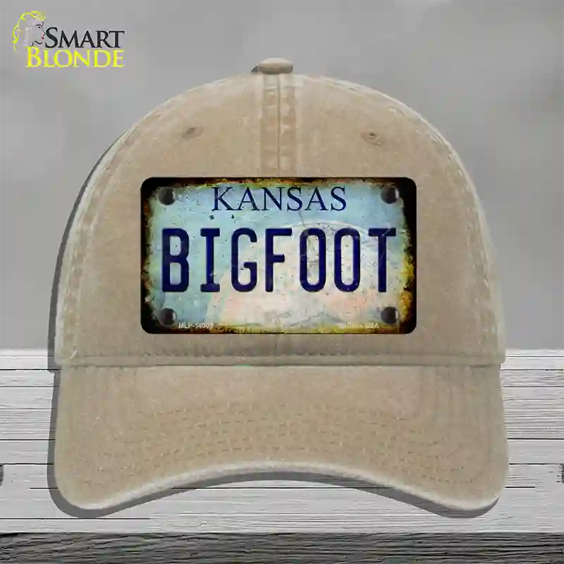 Bigfoot Kansas Novelty License Plate Hat Tag Unconstructed Cotton / Khaki