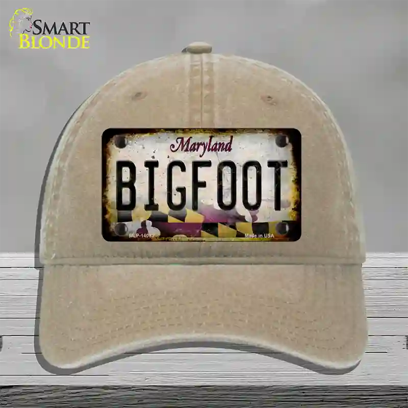 Bigfoot Maryland Novelty License Plate Hat Tag Unconstructed Cotton / Khaki