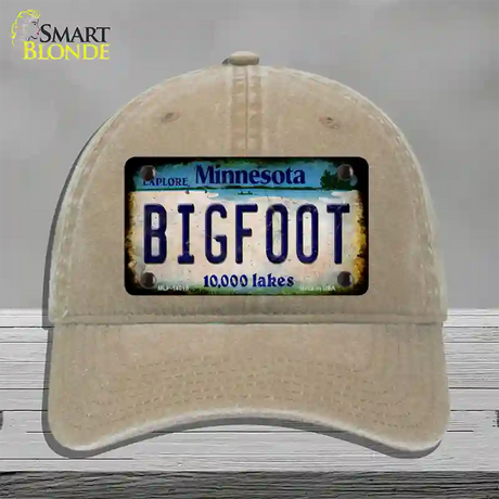 Bigfoot Minnesota Novelty License Plate Hat Tag Unconstructed Cotton / Khaki